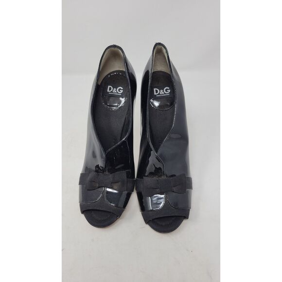 Dolce & Gabbana Black Patent Leather Peep Toe Booties - Picture 1 of 7